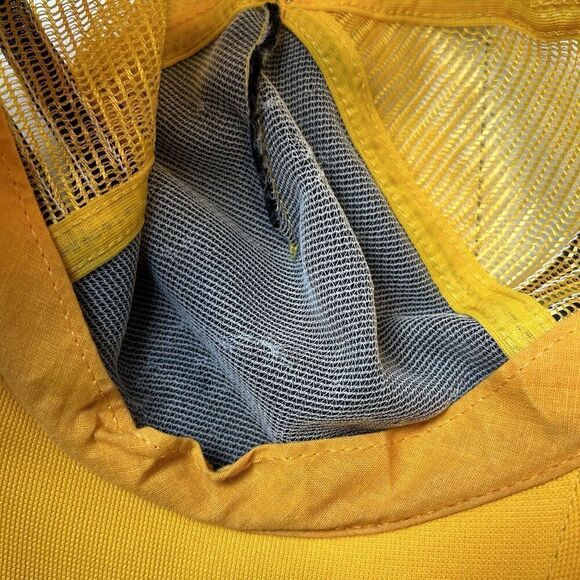 Vtg 3 Three Stripe Trucker Hat Fishing Tackle Black Yellow Snapback Mesh Cap USA - Picture 8 of 9